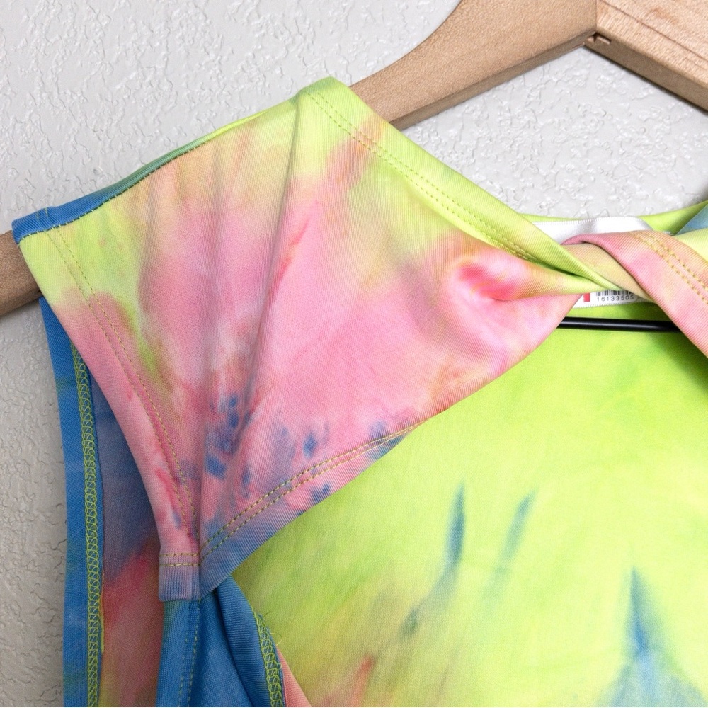 Bronx and Banco Daphnie Tie Dye Cutout Maxi Dress M Sleeveless Front Twist Slit - Picture 7 of 11